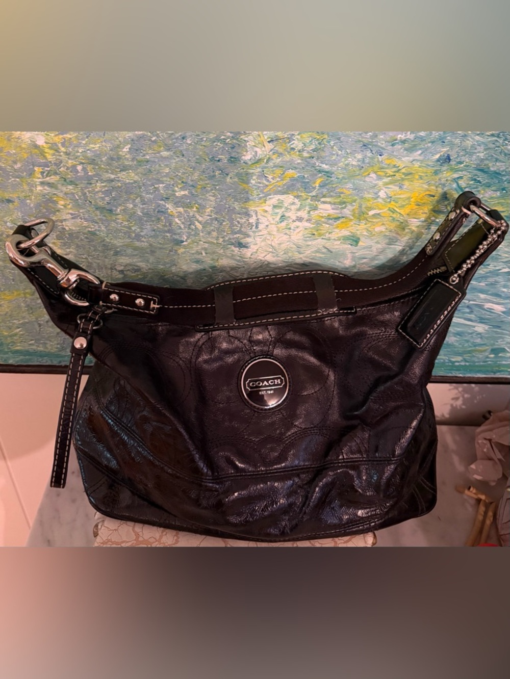 COACH Black Leather Shoulder Bag with Silver Hardware - Picture 2 of 10